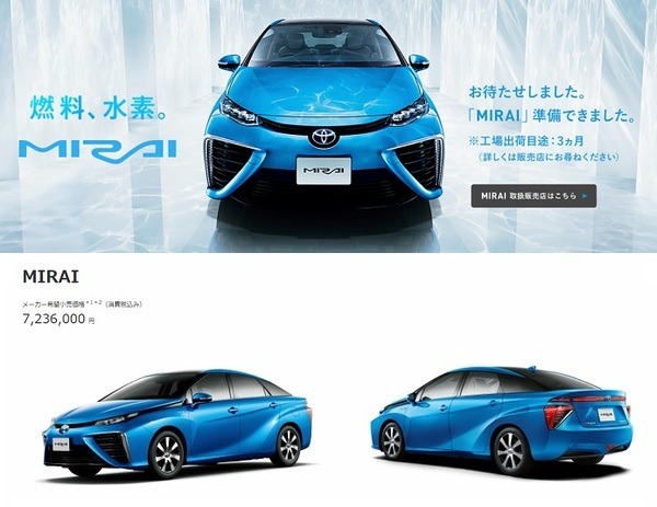 トヨタの燃料電池車「ミライ」