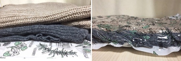 圧縮袋の前と後