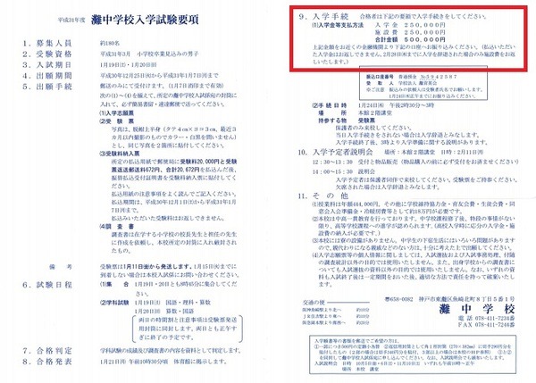 灘中の入試要項