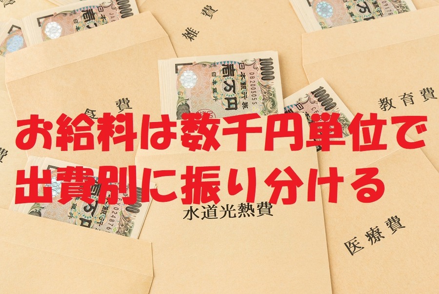 お給料は数千円単位で、出費別に振り分ける
