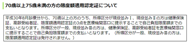 70歳以上75歳未満の方の限度額適用認定証について