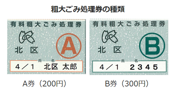 北区の粗大ごみシール