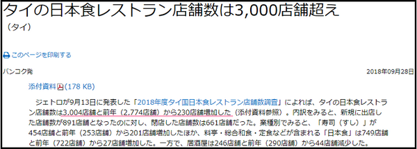 タイの日本食レストランは3000店越え