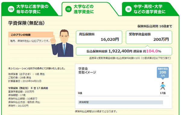学資保険のシミュレーション