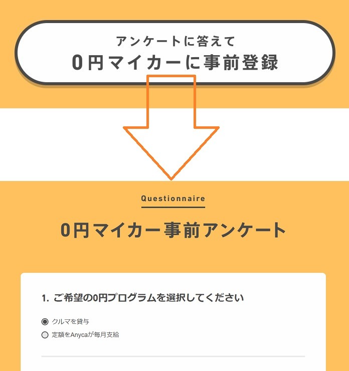 アンケートに答えて0円マイカーに事前登録