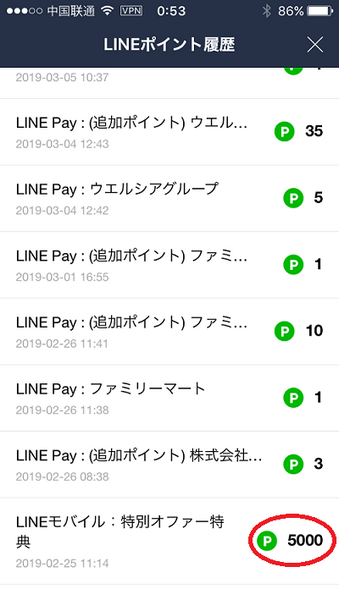 ラインポイント履歴