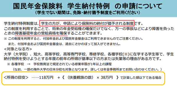 国民年金の学生納付特例申請