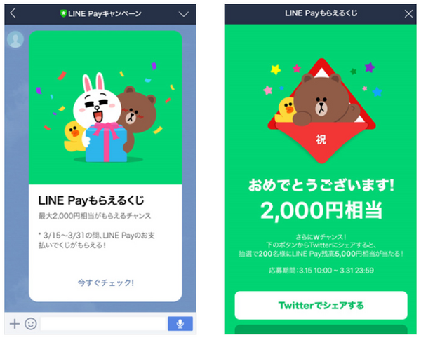 【LINE Pay】100円（税込）で2000円当たるチャンス！　20％還元＆抽選くじは3月末まで　ライバル2社と比較して解説