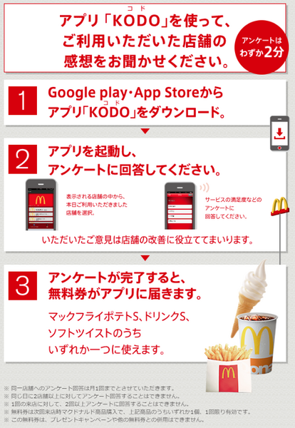 マクドナルドの公式アプリKODOの流れ