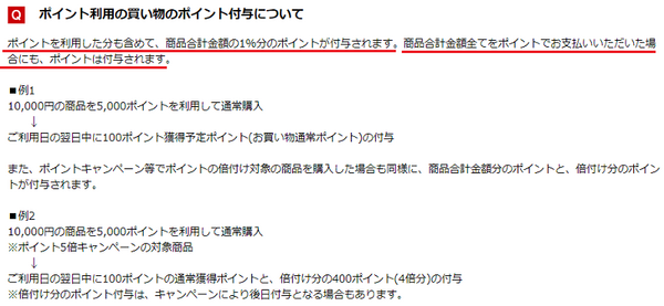 ポイント利用の買い物のポイント付与について
