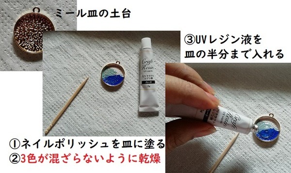 ネイルを塗ってレジン液を入れる