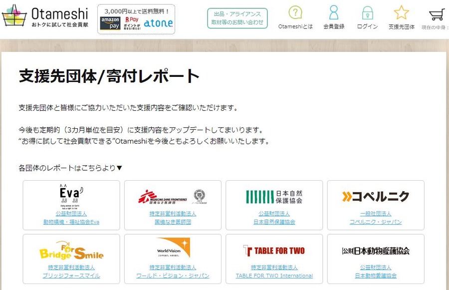 Otameshi支援先団体と寄付レポート