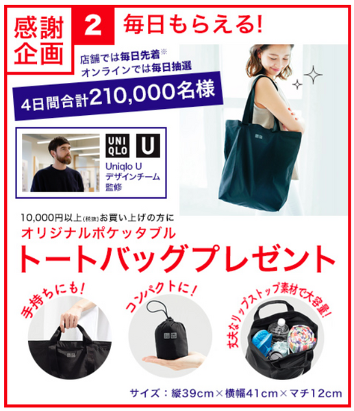 ユニクロ感謝祭トートバックプレゼント