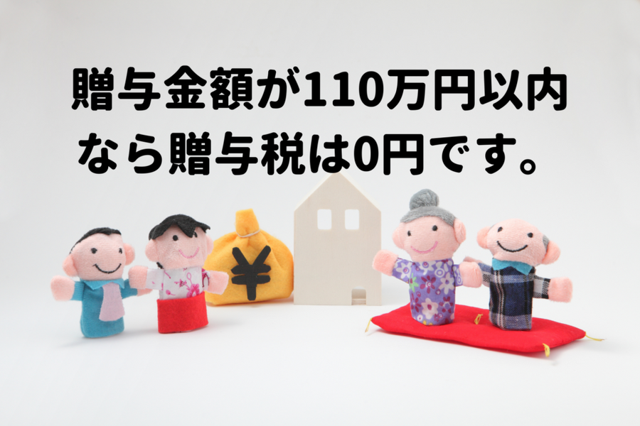 贈与金額が110万円以内なら贈与税は0円です。