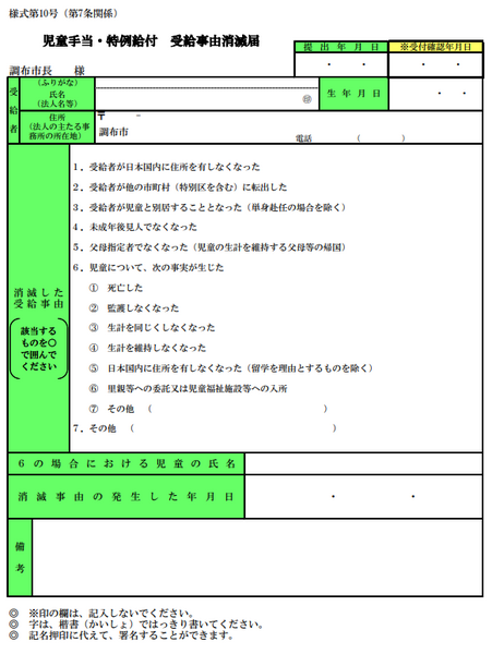 受給事由消滅届