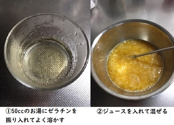ゼラチンを入れてジュースと混ぜる