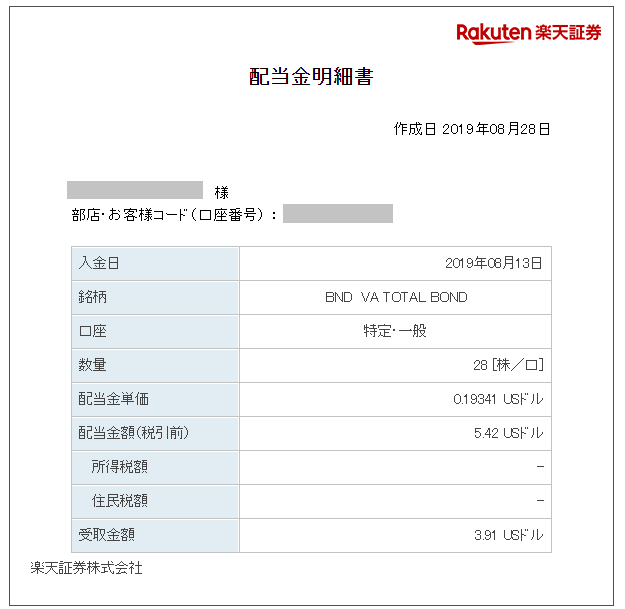 分配金の明細