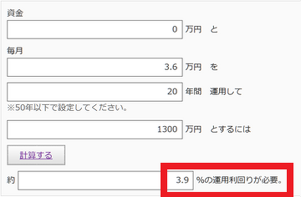 モーニングスター金融電卓1300万円