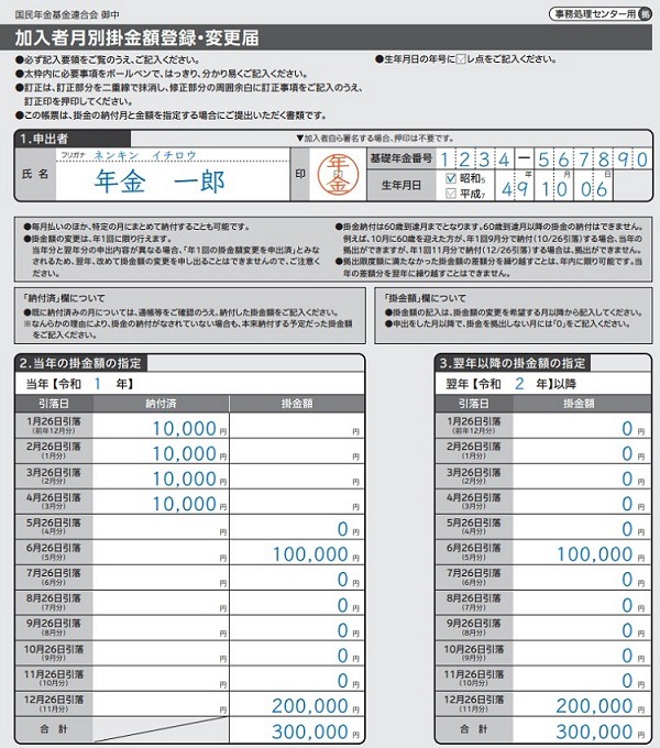 加入者月別掛金額登録・変更届の記入例