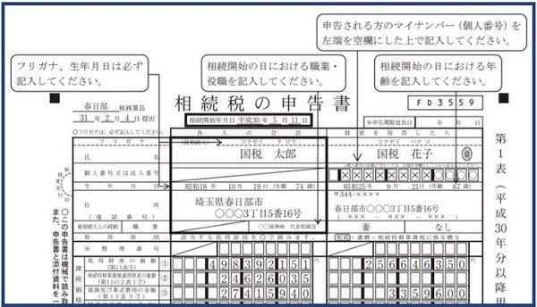 相続税申告書の記載例