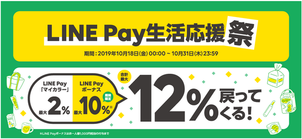 10/18～30【LINE Pay 最大12％還元】スーパー・ドラッグストアで、高還元キャンペーンの概要と注意点