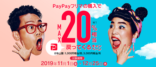 PayPayフリマの購入で最大20%相当戻ってくるキャンペーン