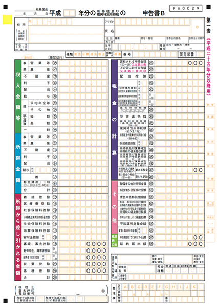 確定申告書「B」「第一表」
