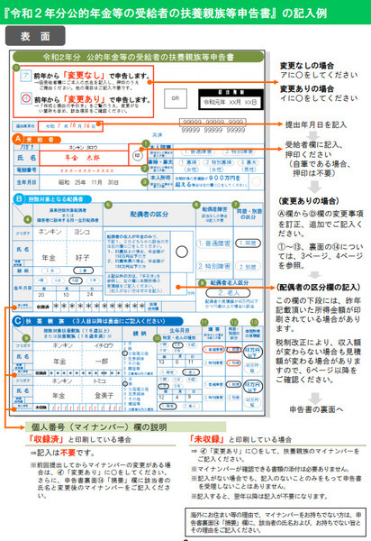 令和2年分公的年金等の受給者の扶養親族等申告書