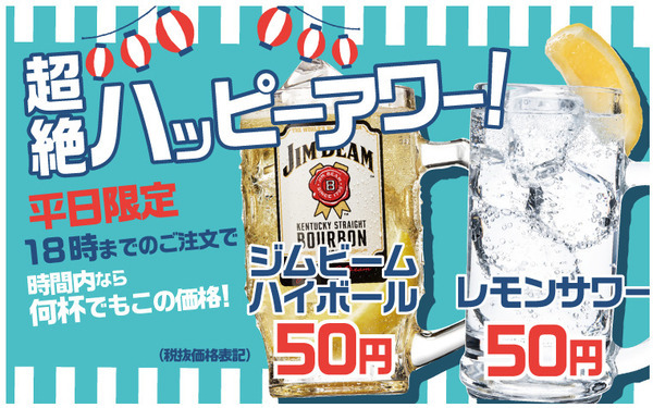 平日18時までハイボール・レモンサワーが1杯50円