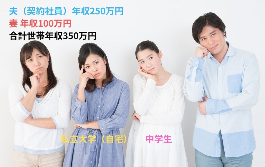 夫（契約社員）年収250万円 妻 年収100万円 合計世帯年収350万円