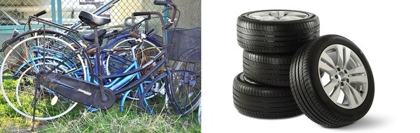 廃棄自転車とホイール