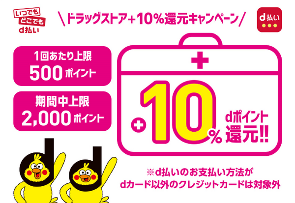 対象のドラッグストアでのd払い利用で＋10％還元