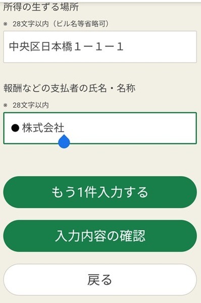 雑（その他）所得の情報入力画面