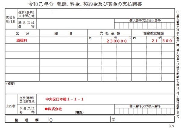 報酬等の支払調書