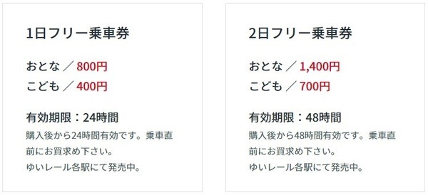 1日、2日フリー乗車券