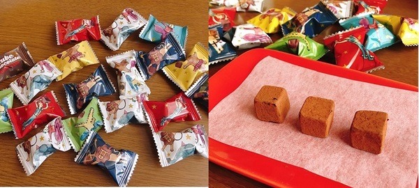 キューブチョコの包装紙と中身