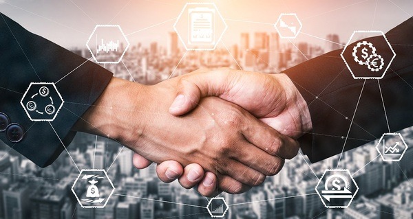 金融政策で手を取り合うイメージ