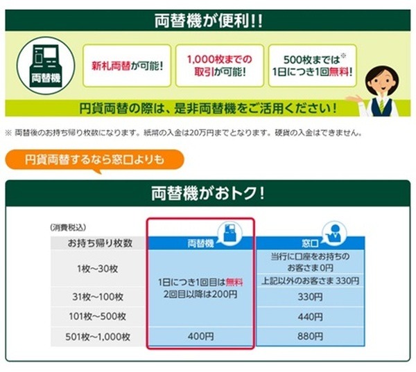 三井住友銀行両替機を利用する際の条件