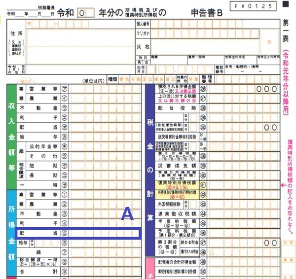 確定申告書B第一表の例