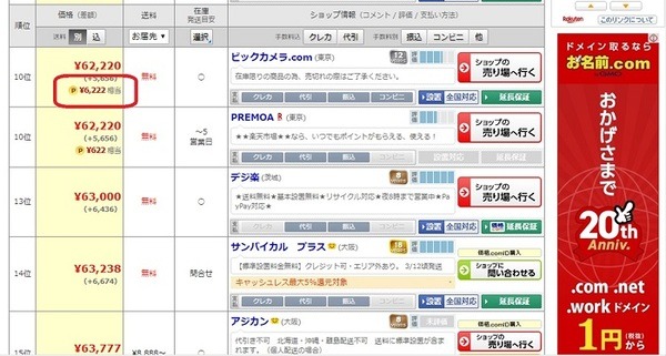 ポイント還元率は加味されていません