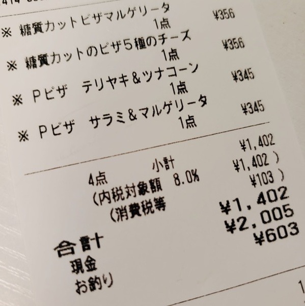 シャトレーゼのピザは、合計金額はなんと1,402円