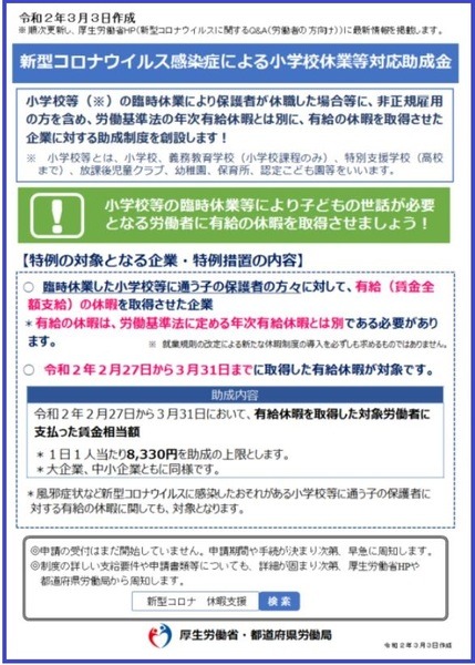 小学校休業等対応助成金