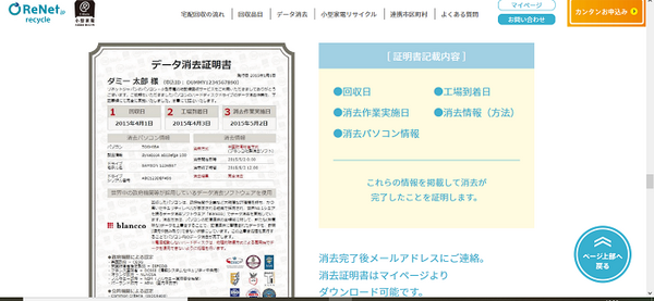 リネット消去証明書