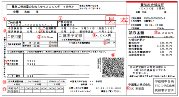 公共料金の領収書の場合