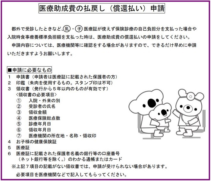 医療助成費の払い戻し