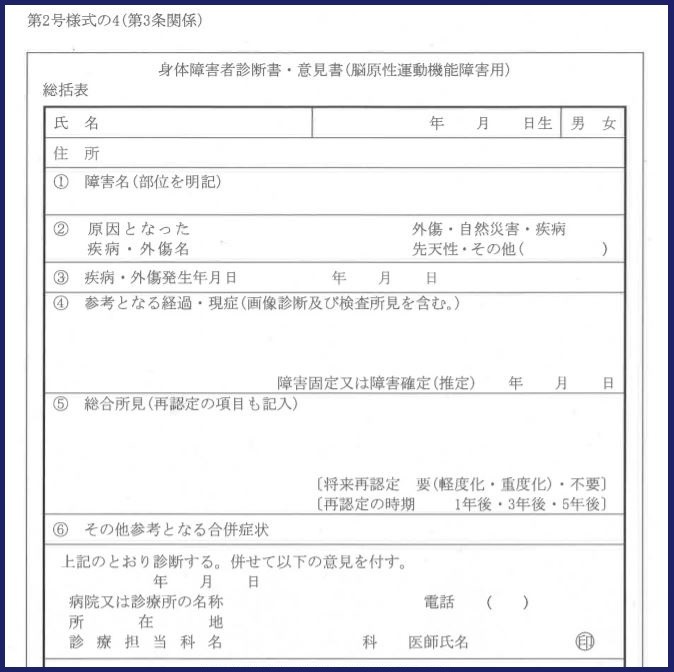 身体障害者診断書