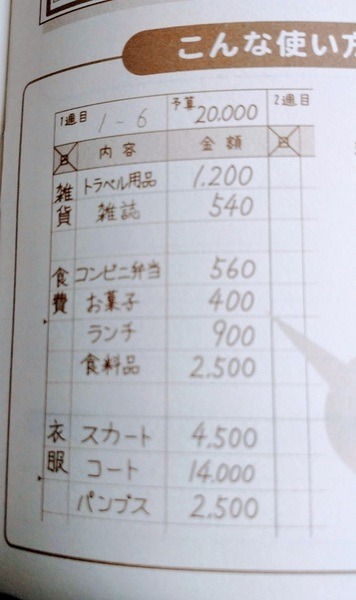 日付欄を家計費に変えて使うことも可能