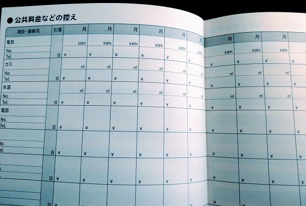 A5くらし上手さんの家計簿にある「公共料金の控えのページ」