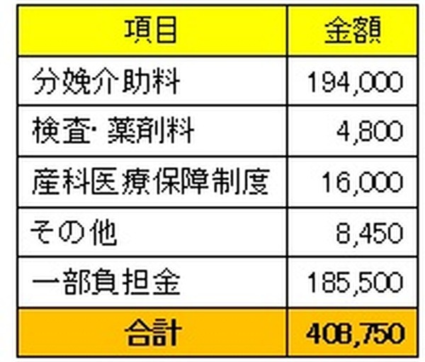 馬淵さんの出産費用
