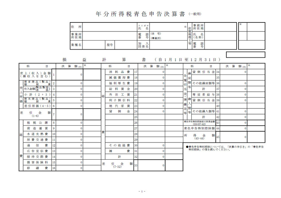 2019年の青色申告決算書(1)